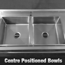 Stainless Steel Center Double Sink Bench 2200mm - Pipe Under Shelf - FSA-2-2200C